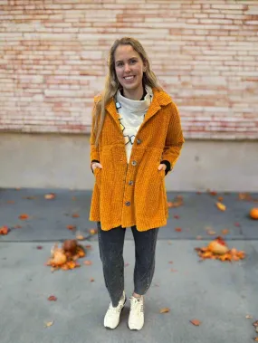 Gold Button Down Corduroy Swing Coat