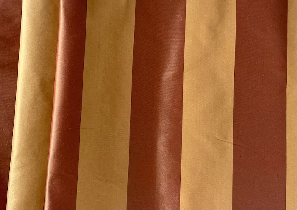 Golden Flax & Cordovan 2" Striped Crisp Silk Taffeta (Made in Italy)