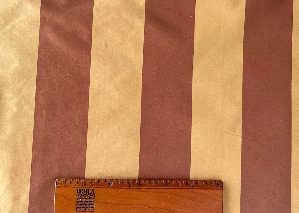 Golden Flax & Cordovan 2" Striped Crisp Silk Taffeta (Made in Italy)