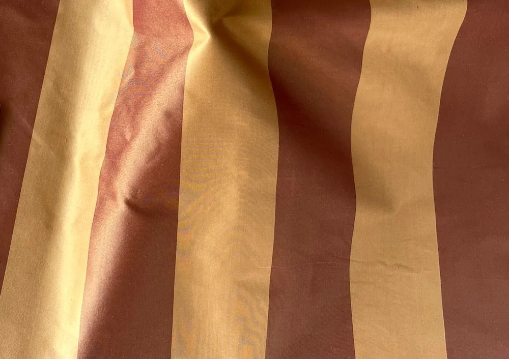 Golden Flax & Cordovan 2" Striped Crisp Silk Taffeta (Made in Italy)