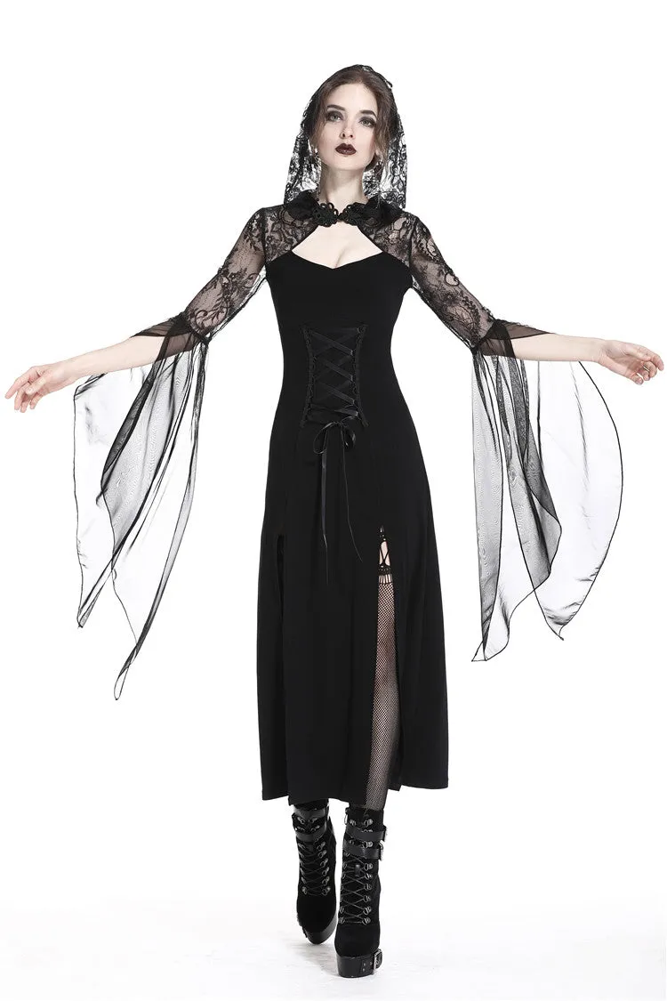 Gothic lacey hooded side slits maxi dress DW244