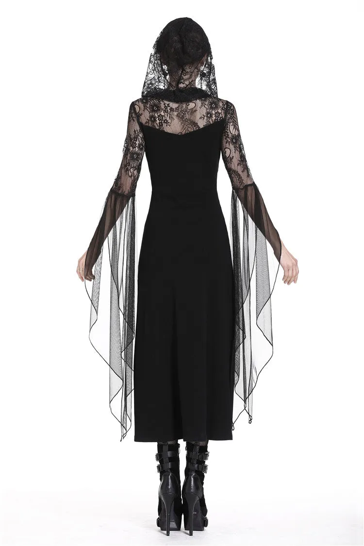 Gothic lacey hooded side slits maxi dress DW244