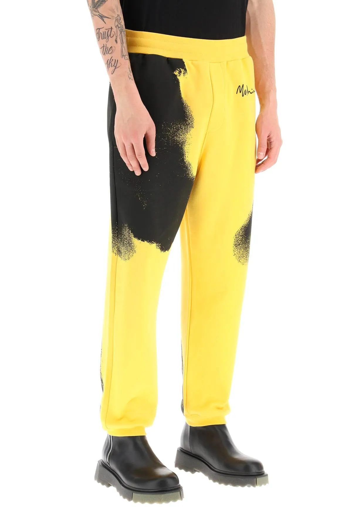 graphic print jogger pants with logo