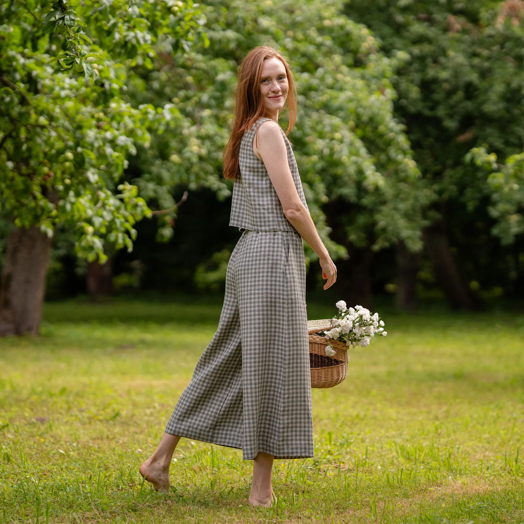 Green Gingham Crop Top & Culottes 2-Piece