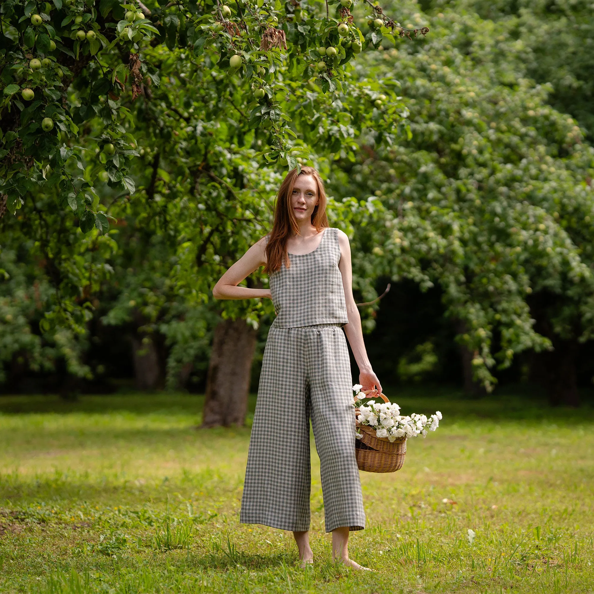 Green Gingham Crop Top & Culottes 2-Piece