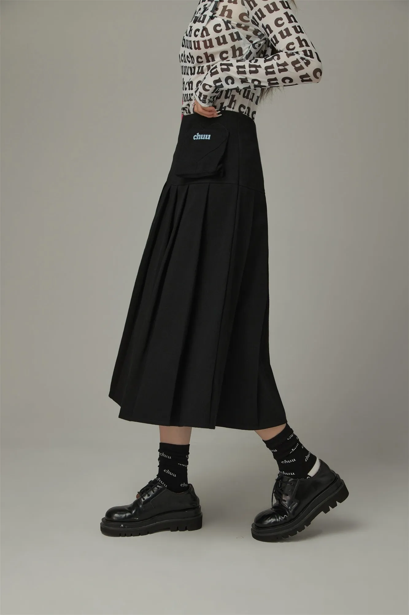 Heart Pleated Long Skirt