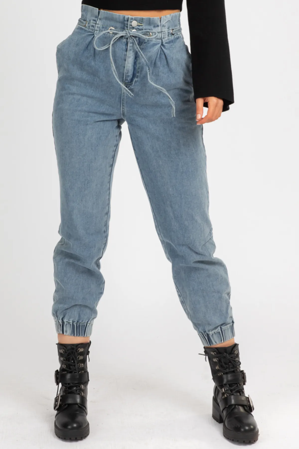 HIGH RISE DENIM PAPERBAG JOGGERS