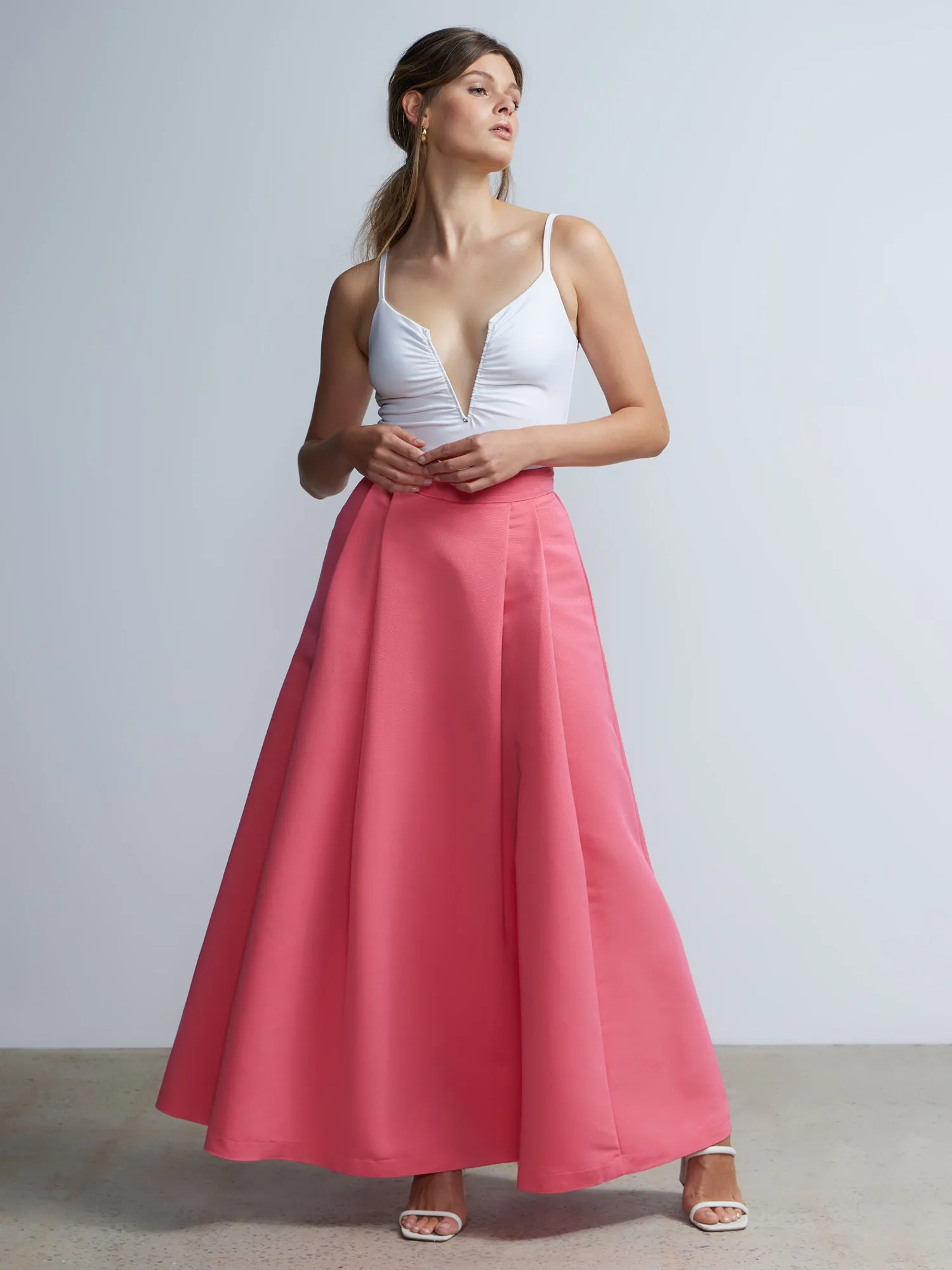 High Rise Pleated Maxi Skirt