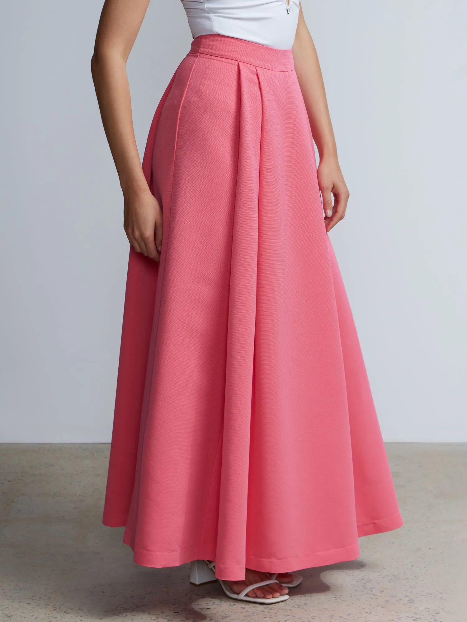 High Rise Pleated Maxi Skirt