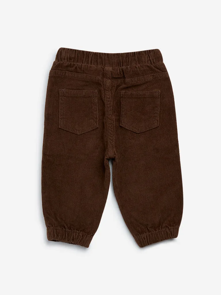 HOP Baby Brown Corduroy Mid-Rise Cotton Blend Joggers