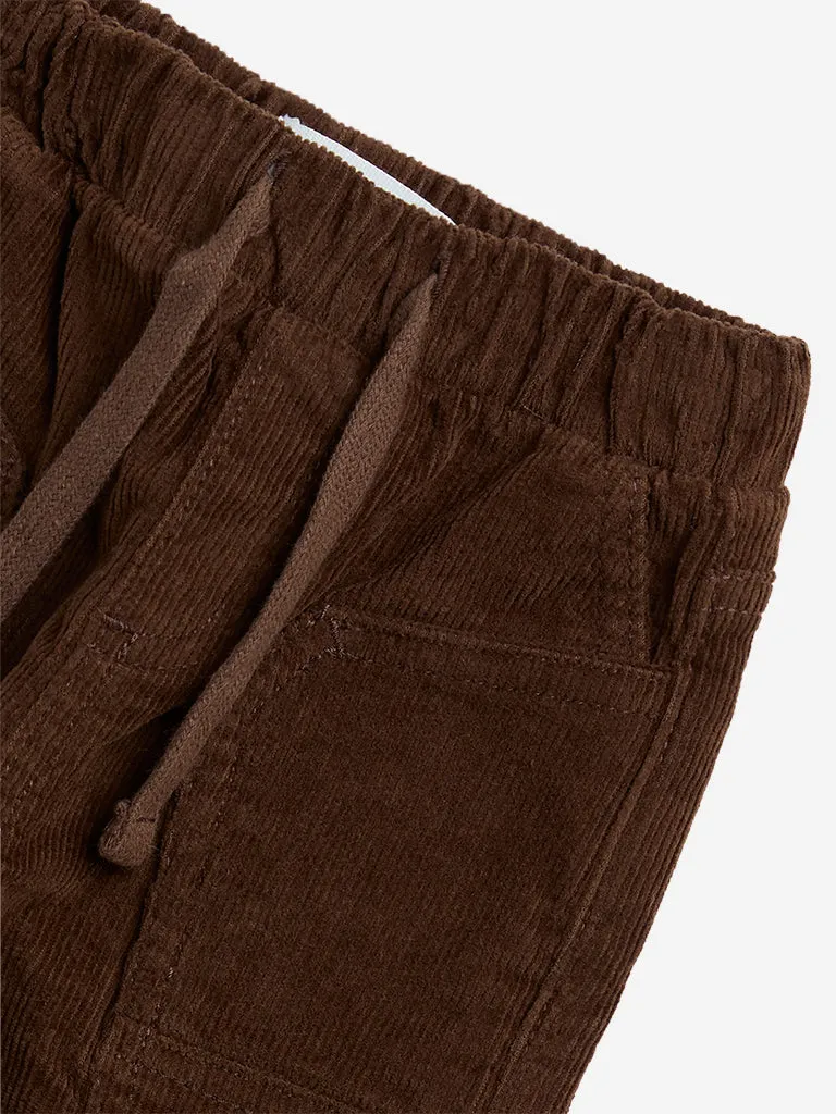 HOP Baby Brown Corduroy Mid-Rise Cotton Blend Joggers