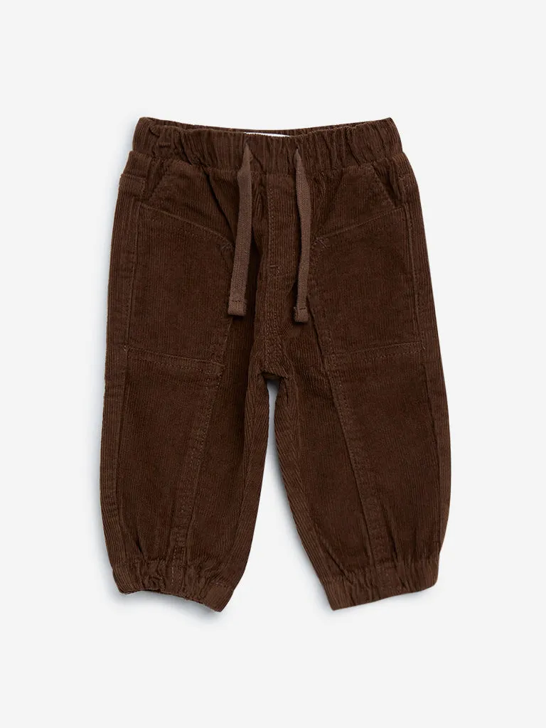 HOP Baby Brown Corduroy Mid-Rise Cotton Blend Joggers