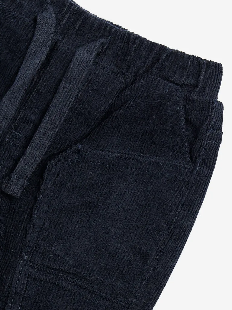 HOP Baby Navy Corduroy Mid-Rise Cotton Blend Joggers