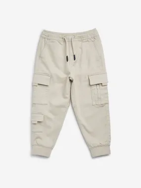 HOP Kids Beige Cargo-Style Mid-Rise Cotton Blend Joggers