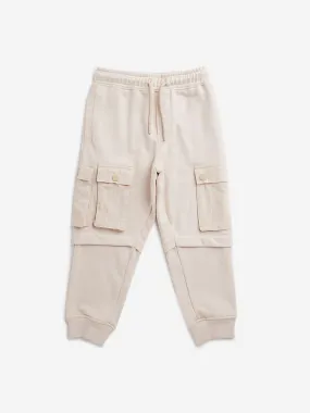 HOP Kids Beige Loose-Fit Mid-Rise Cotton Blend Joggers