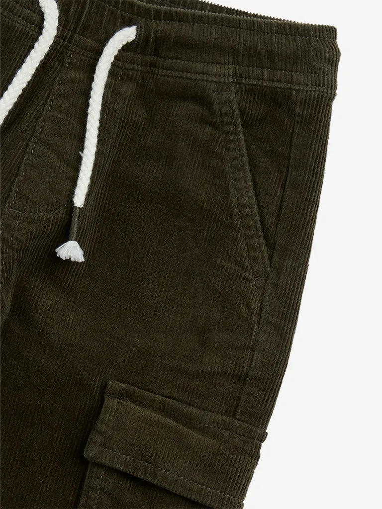 HOP Kids Olive Cargo-Style Corduroy Mid-Rise Cotton Blend Joggers