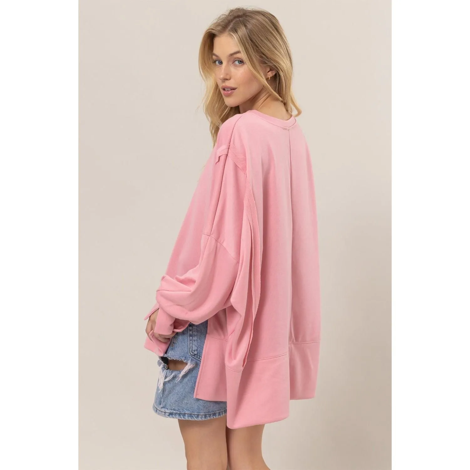 HYFVE French Terry Long Sleeve High-Low Slit Sweatshirt