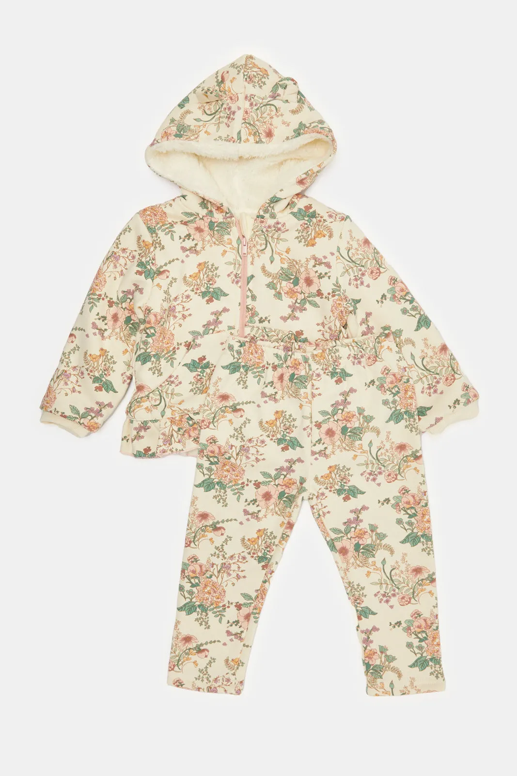 Infant Girls Ivory Floral Printed Jogger Set (2 Piece)