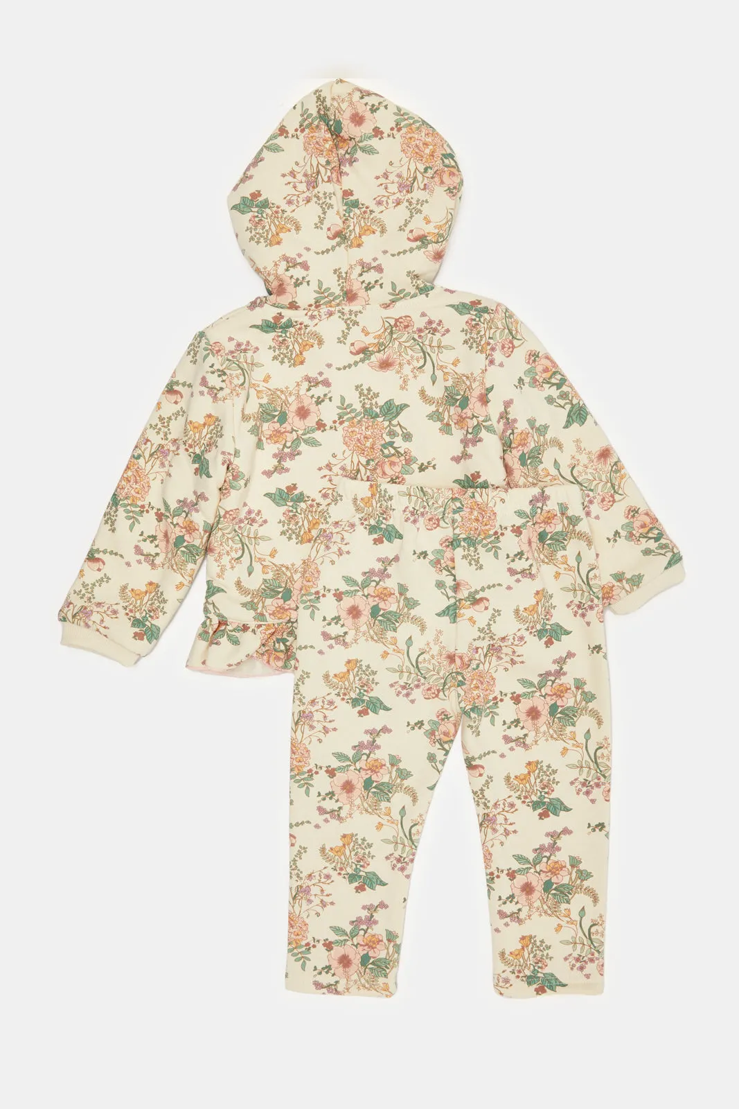 Infant Girls Ivory Floral Printed Jogger Set (2 Piece)