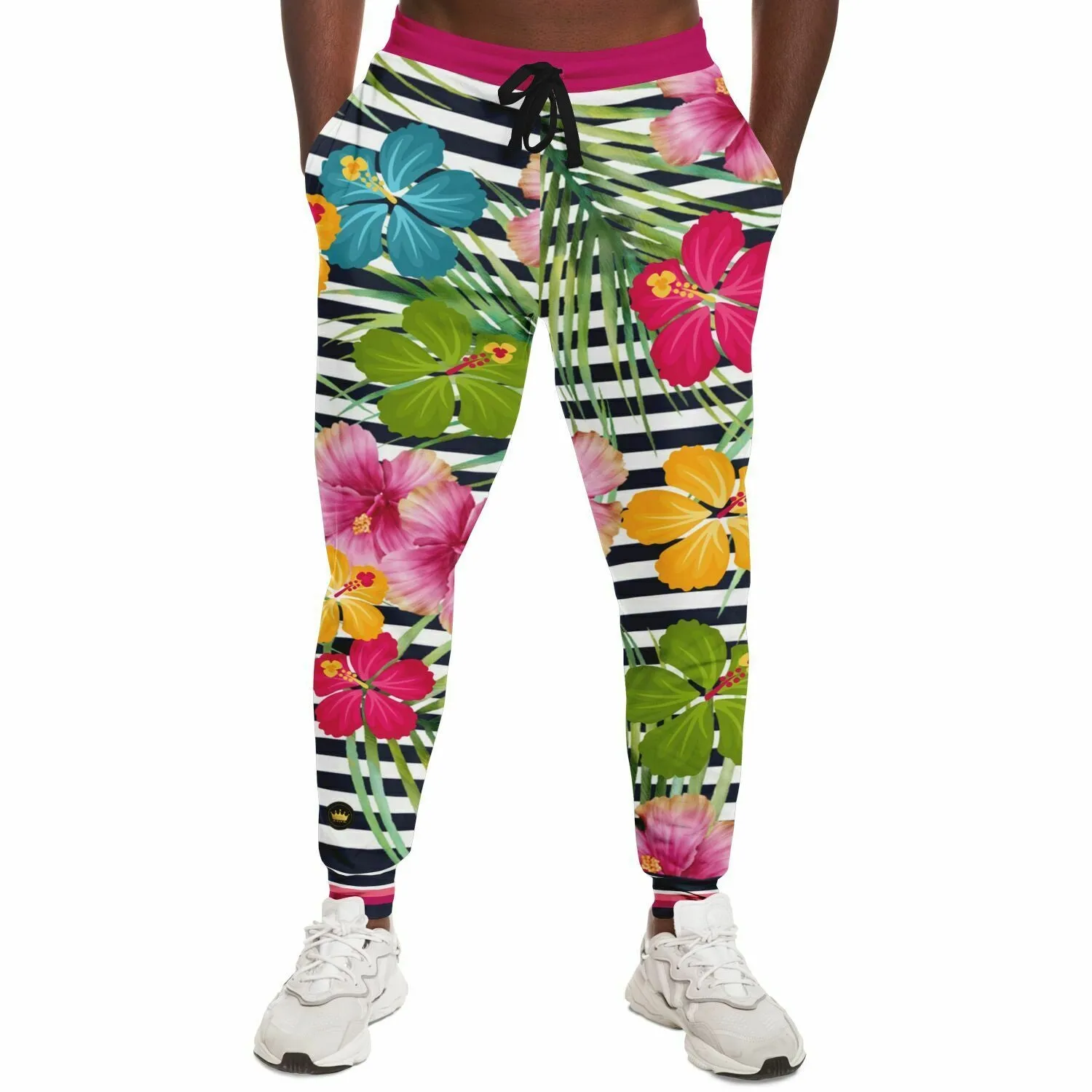 Jailhouse Plumeria Floral Stripe Eco-Poly Unisex Joggers