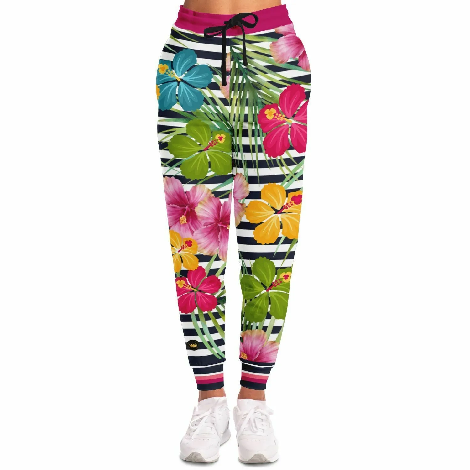 Jailhouse Plumeria Floral Stripe Eco-Poly Unisex Joggers