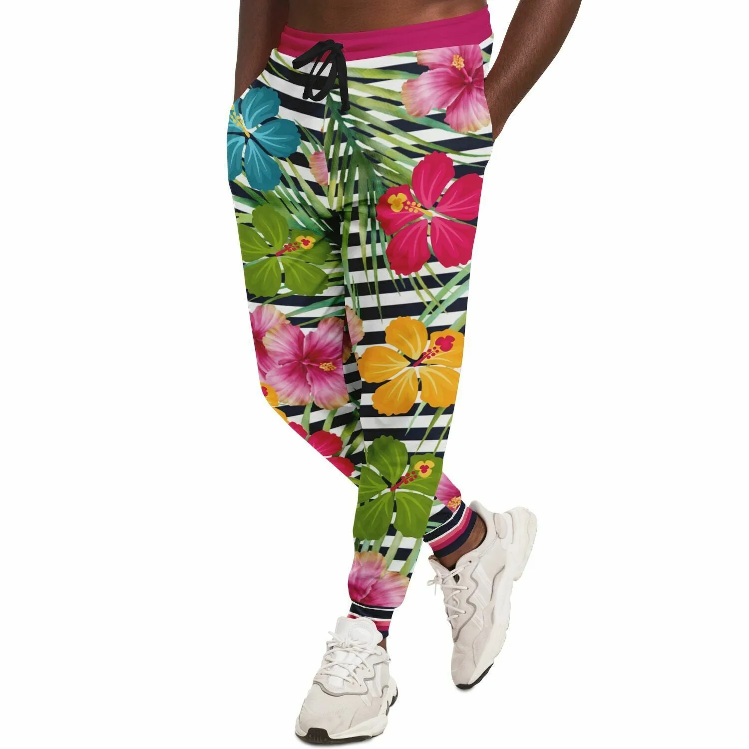 Jailhouse Plumeria Floral Stripe Eco-Poly Unisex Joggers