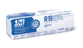 Johns Manville 90007869 Unfaced R-19 Fiberglass Insulation Batt, 15" x 93"