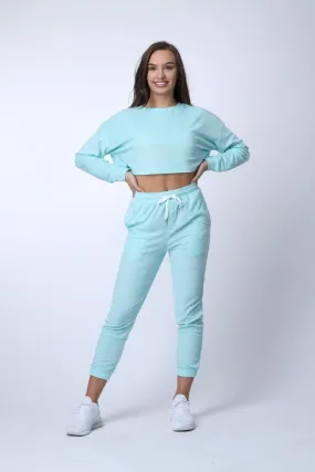 Just Chillin' Cropped Towelling Towelling Joggers in Mint