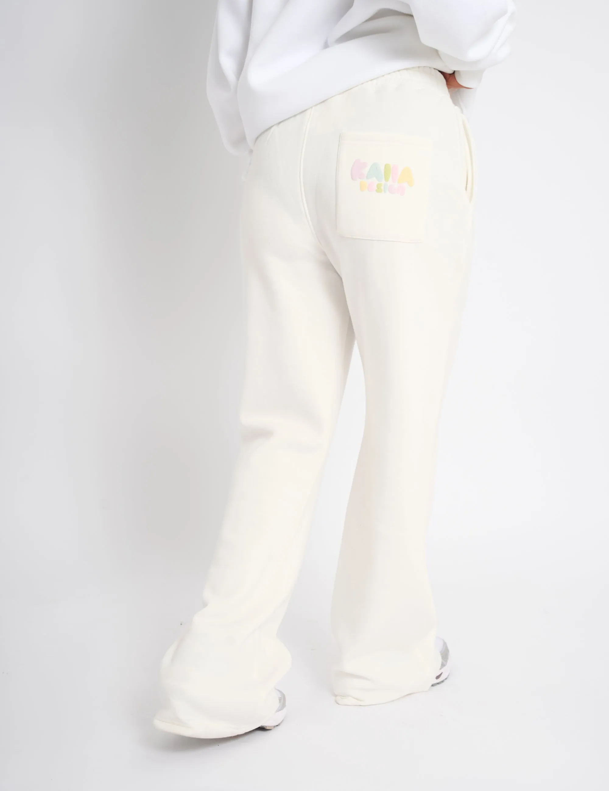 Kaiia Bubble Wide Leg Joggers Off White & Rainbow