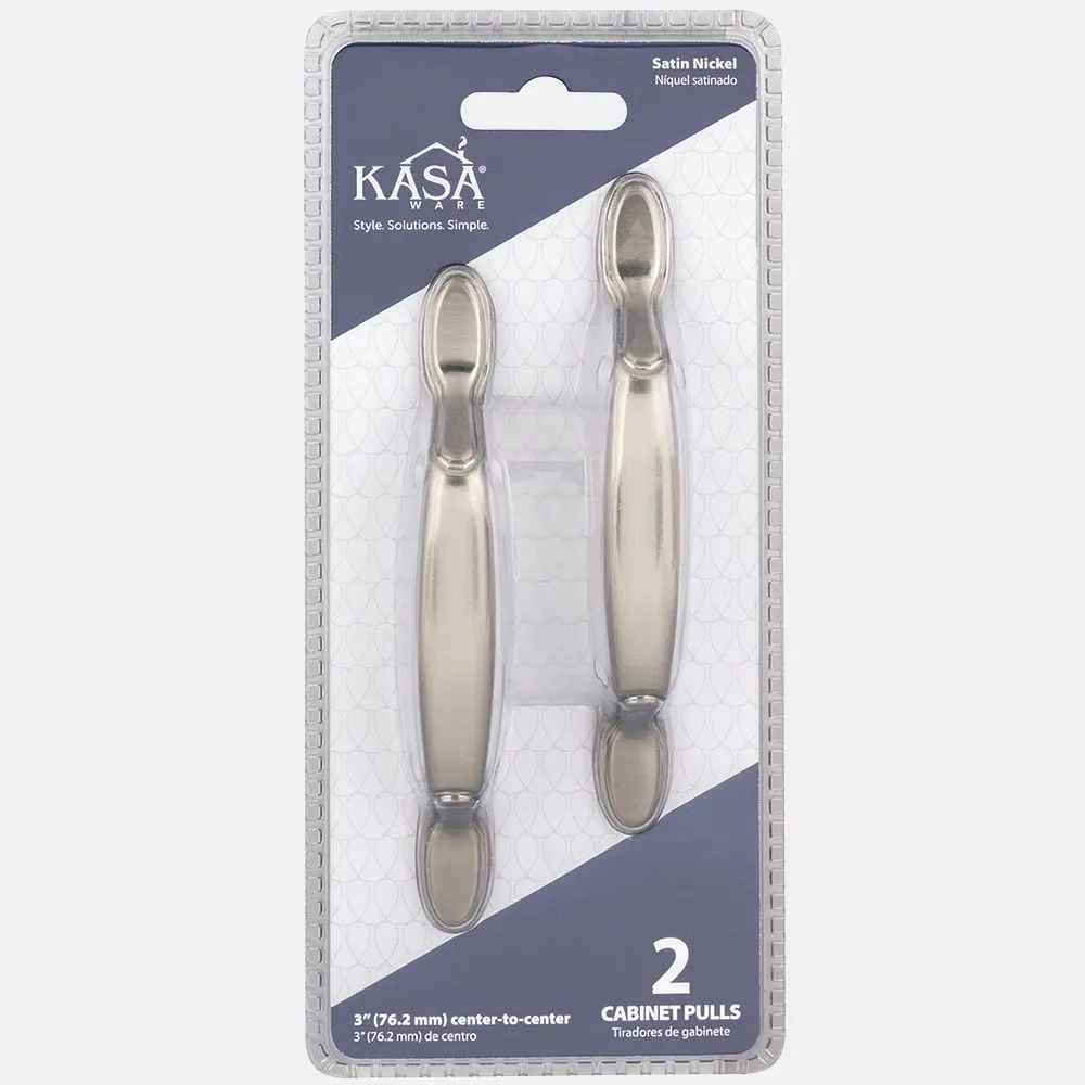 Kasaware  5" Overall Length Traditional Pull, 2-pack, Satin Nickel