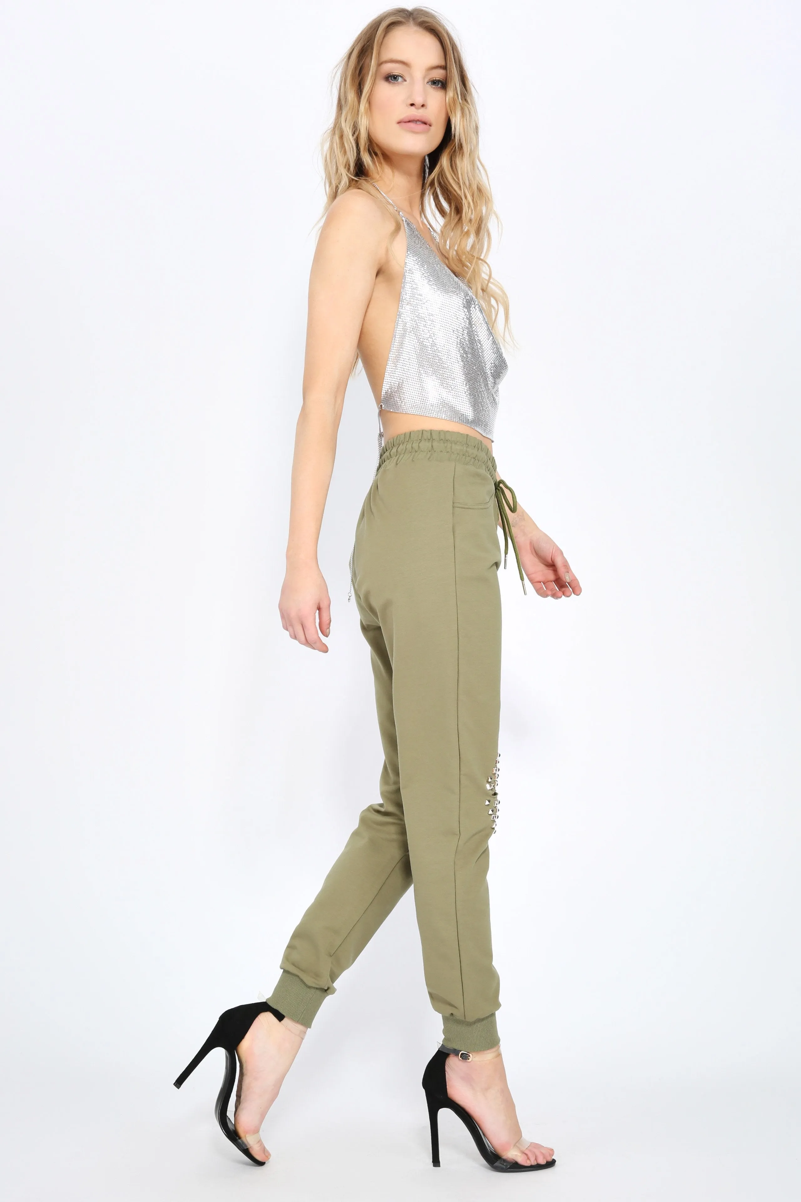 Khaki Studded Joggers