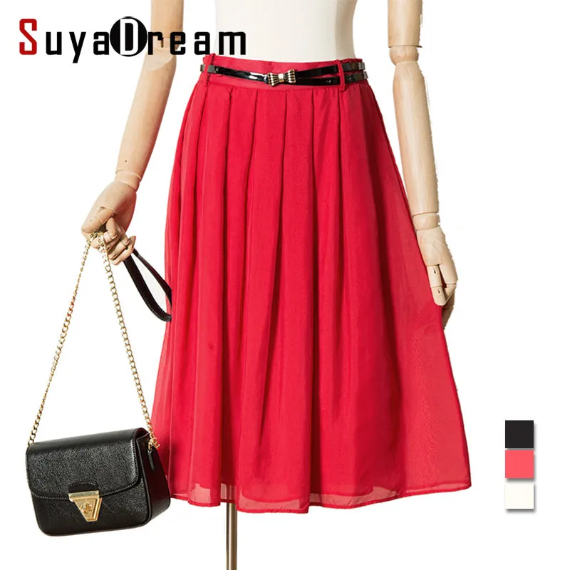 Knee Length Silk Solid Empire Skirts