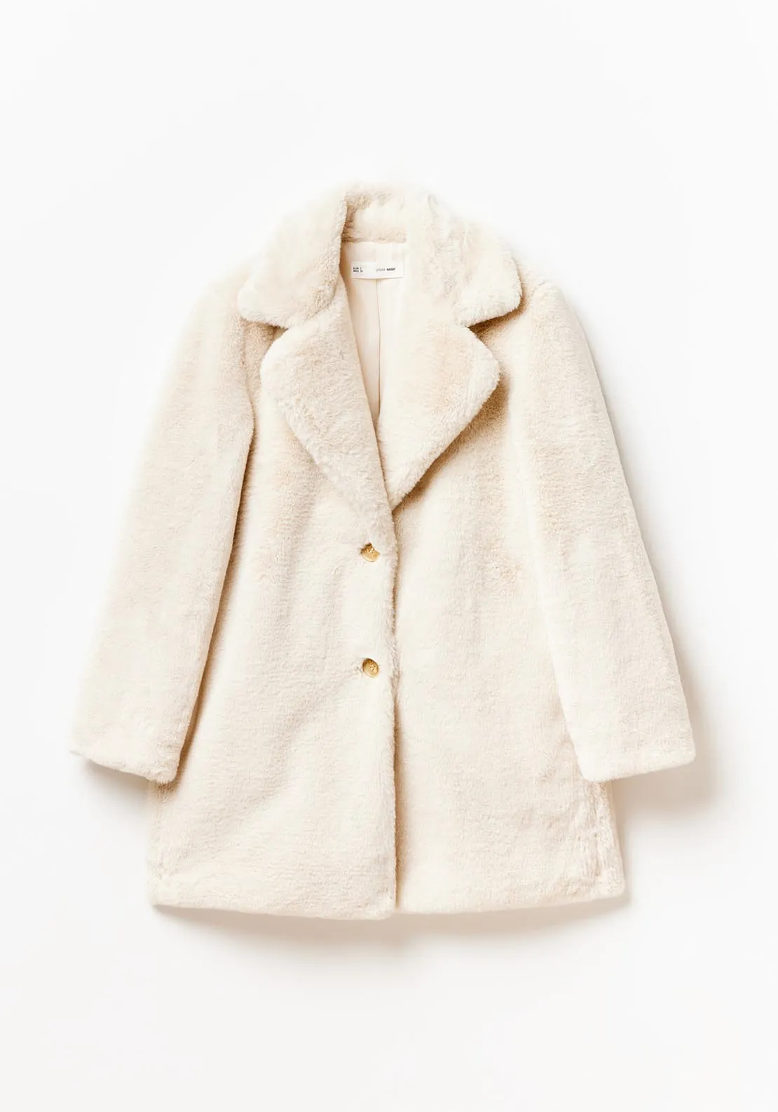 Lapel collar fur coat - Ecru