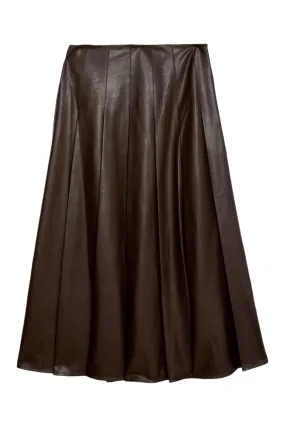 Leather Look Pleated Midaxi A-Line Skirt