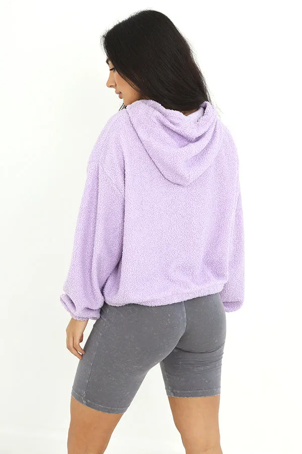 LILAC TEDDY BORG HOODED TOGGLE DETAIL SWEATSHIRT