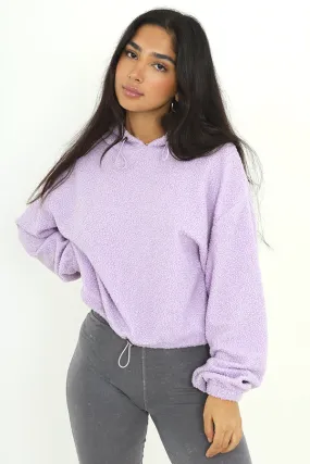 LILAC TEDDY BORG HOODED TOGGLE DETAIL SWEATSHIRT