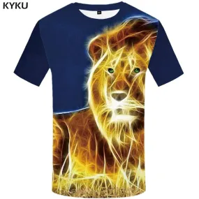 Lion T shirt Men Geometric T shirts Funny Animal Tshirt Anime Art T-shirt 3d Flame Tshirts Print Mens Clothing Casual Unisex