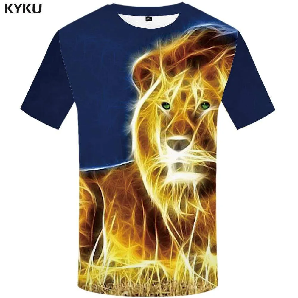 Lion T shirt Men Geometric T shirts Funny Animal Tshirt Anime Art T-shirt 3d Flame Tshirts Print Mens Clothing Casual Unisex