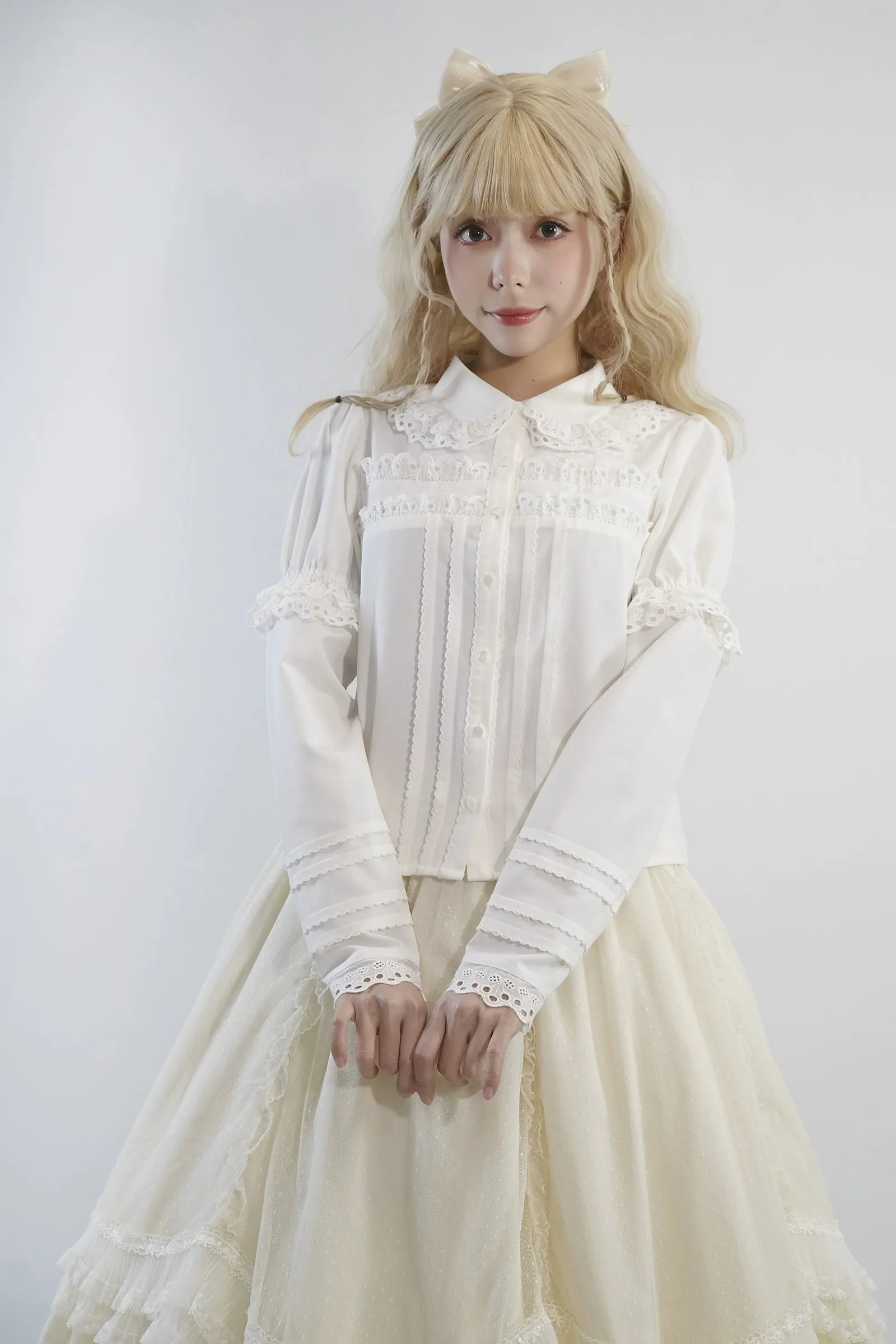 Little Dipper~Cherry Xiaobei~Daily Lolita Splicing Sleeve Lace Shirt