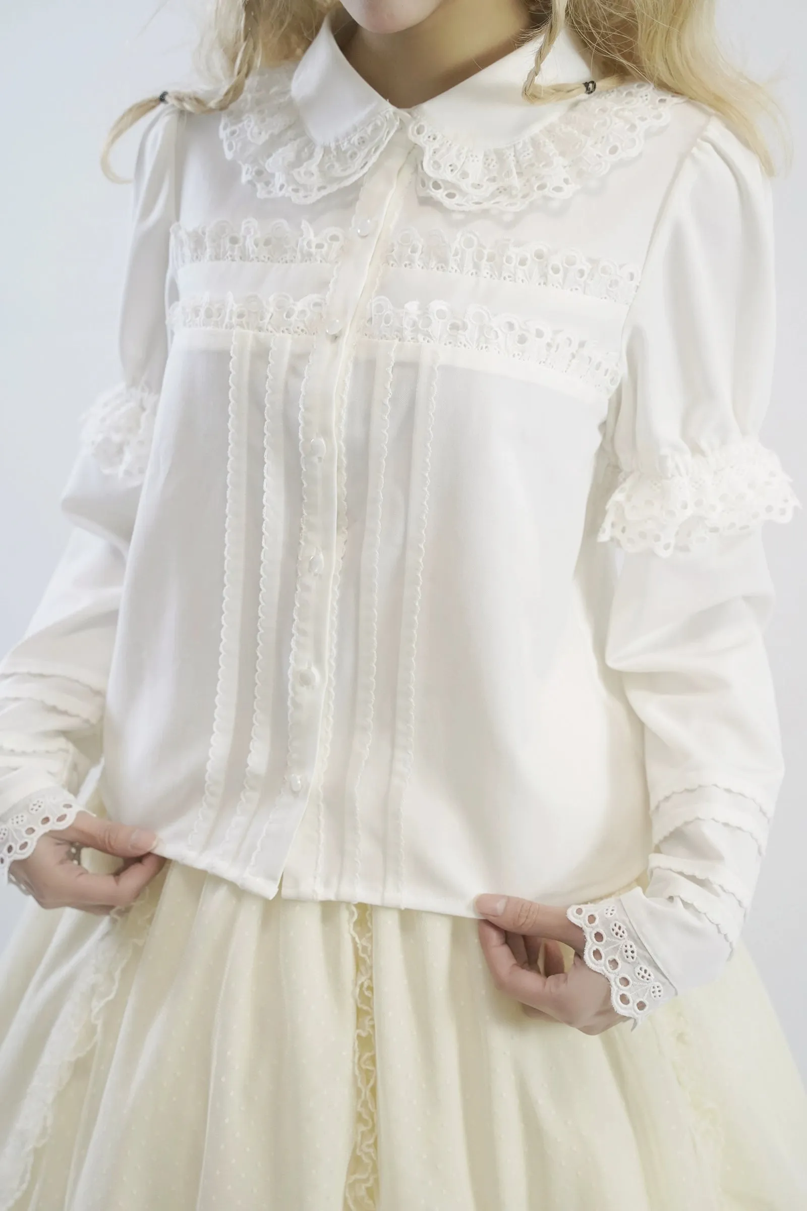 Little Dipper~Cherry Xiaobei~Daily Lolita Splicing Sleeve Lace Shirt