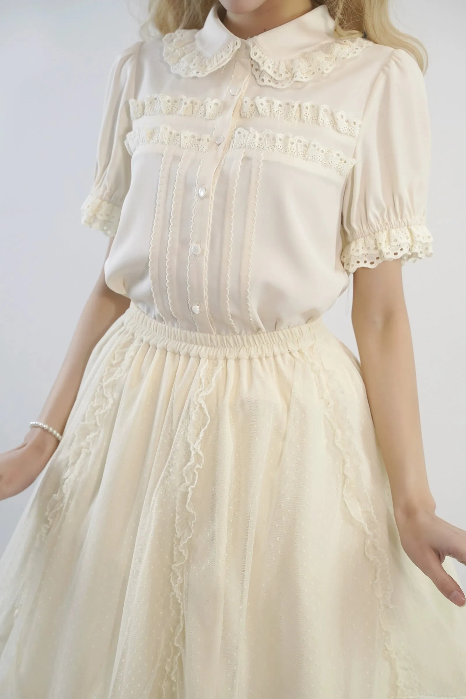 Little Dipper~Cherry Xiaobei~Daily Lolita Splicing Sleeve Lace Shirt