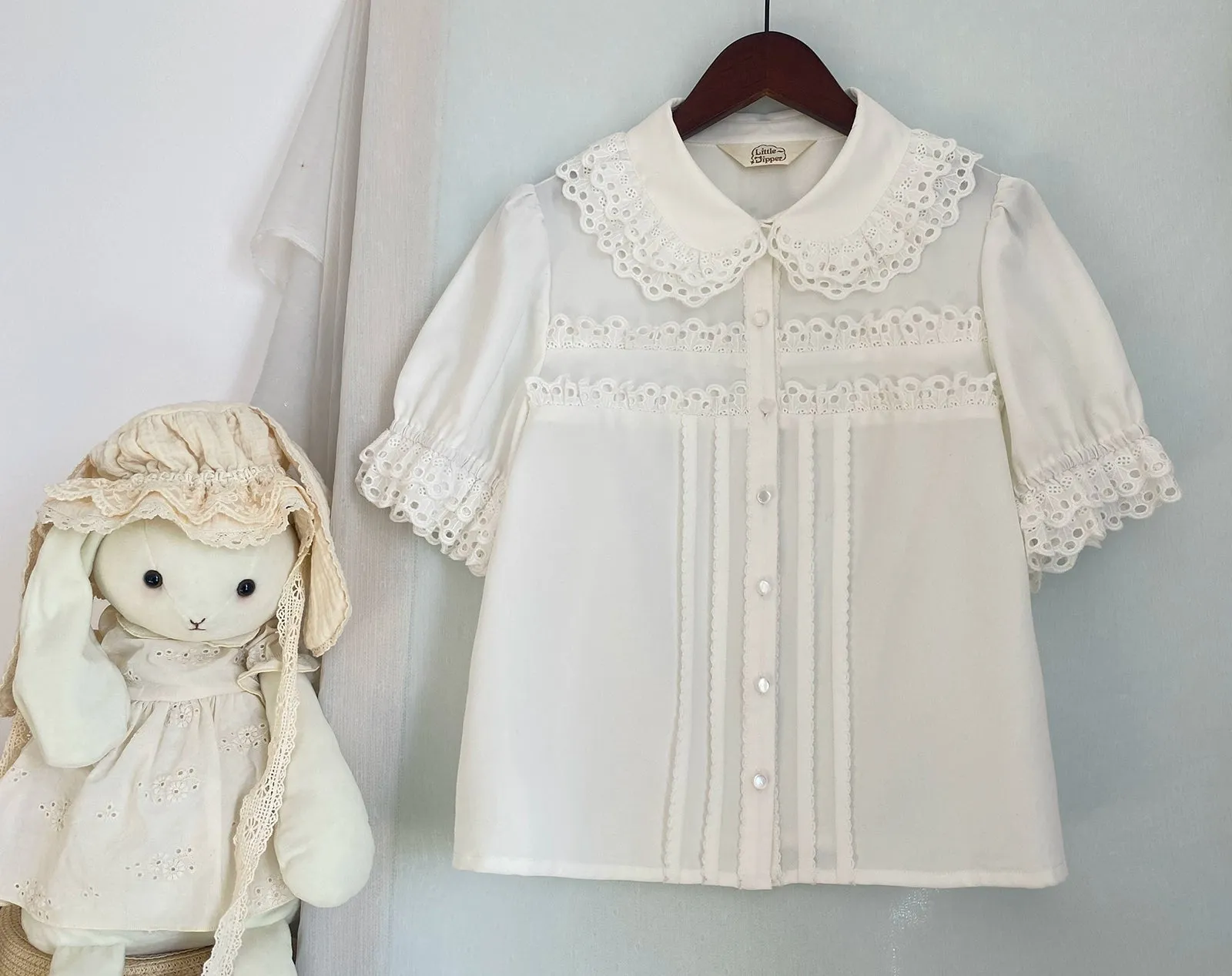 Little Dipper~Cherry Xiaobei~Daily Lolita Splicing Sleeve Lace Shirt