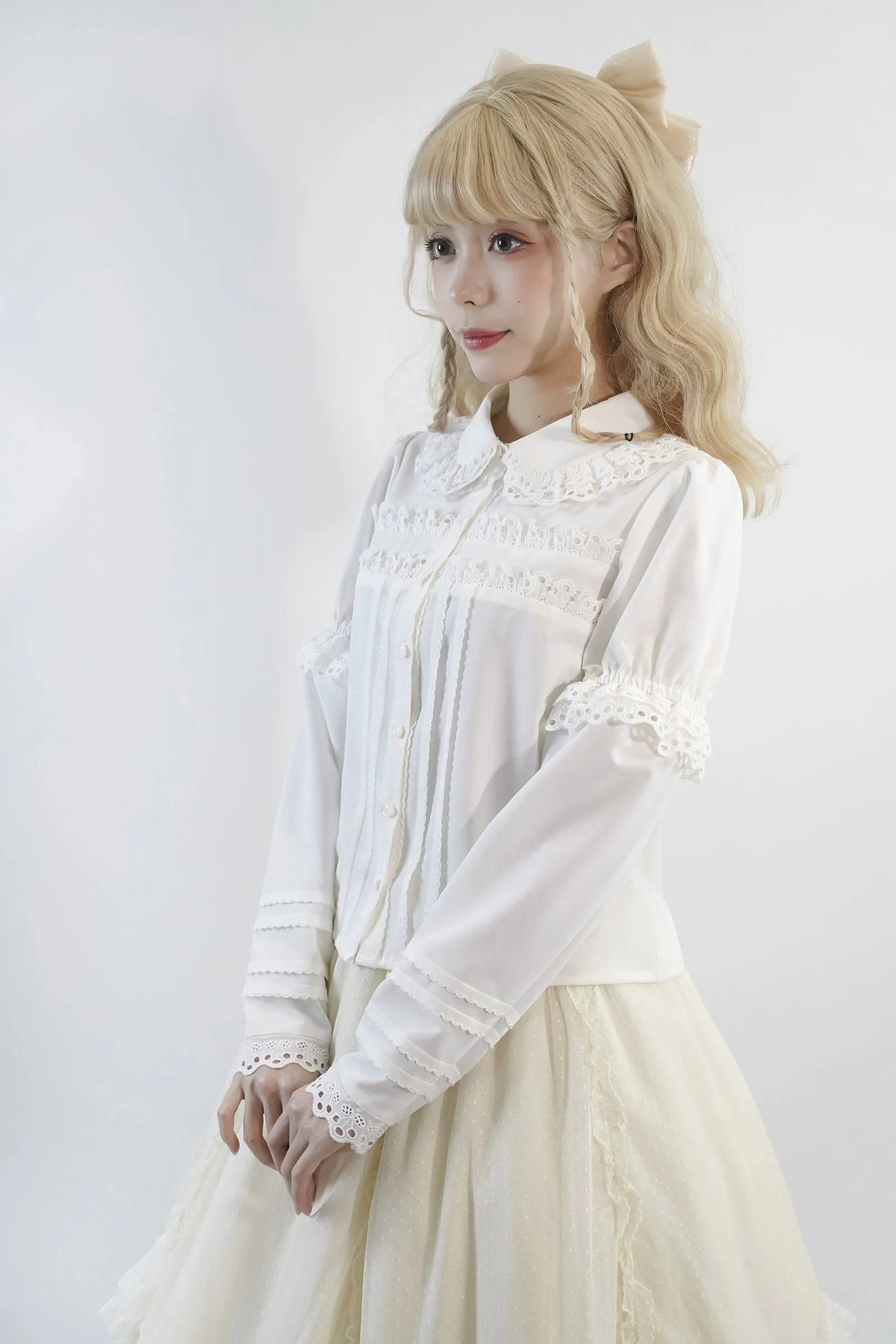 Little Dipper~Cherry Xiaobei~Daily Lolita Splicing Sleeve Lace Shirt