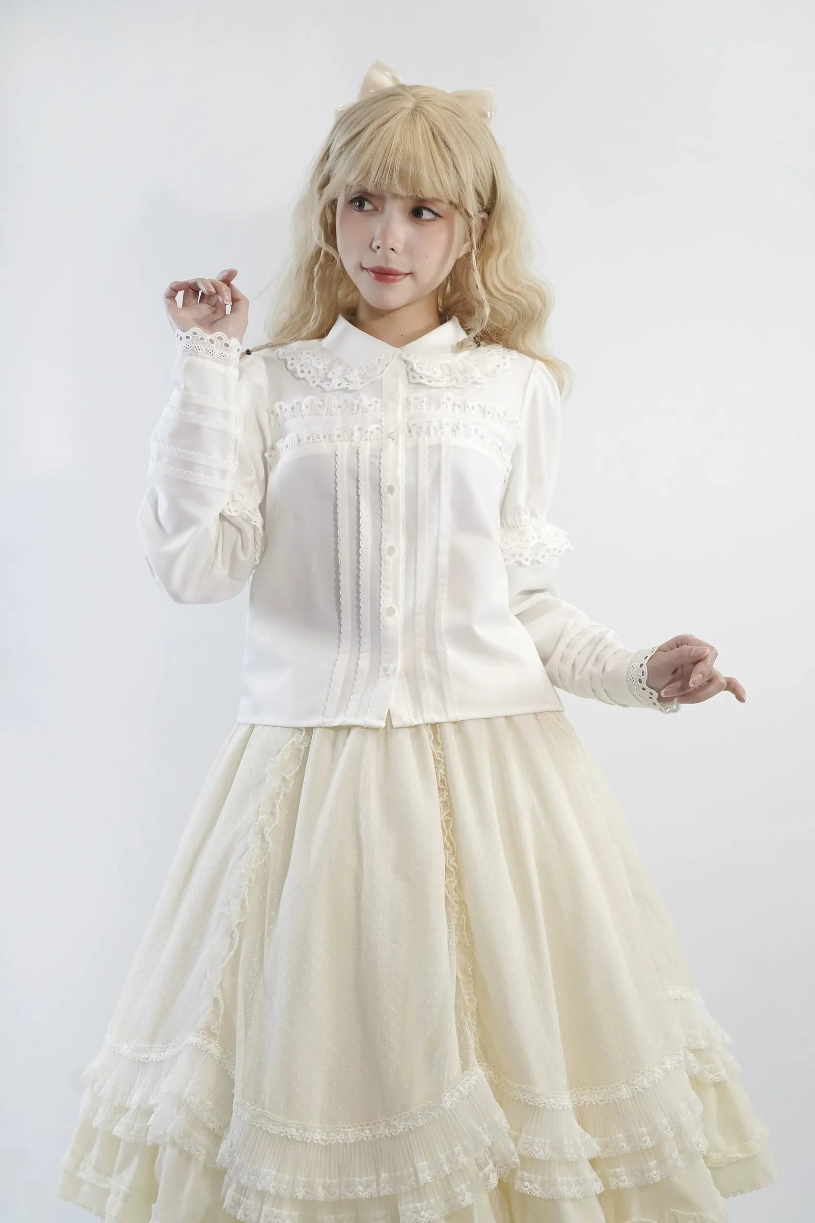 Little Dipper~Cherry Xiaobei~Daily Lolita Splicing Sleeve Lace Shirt