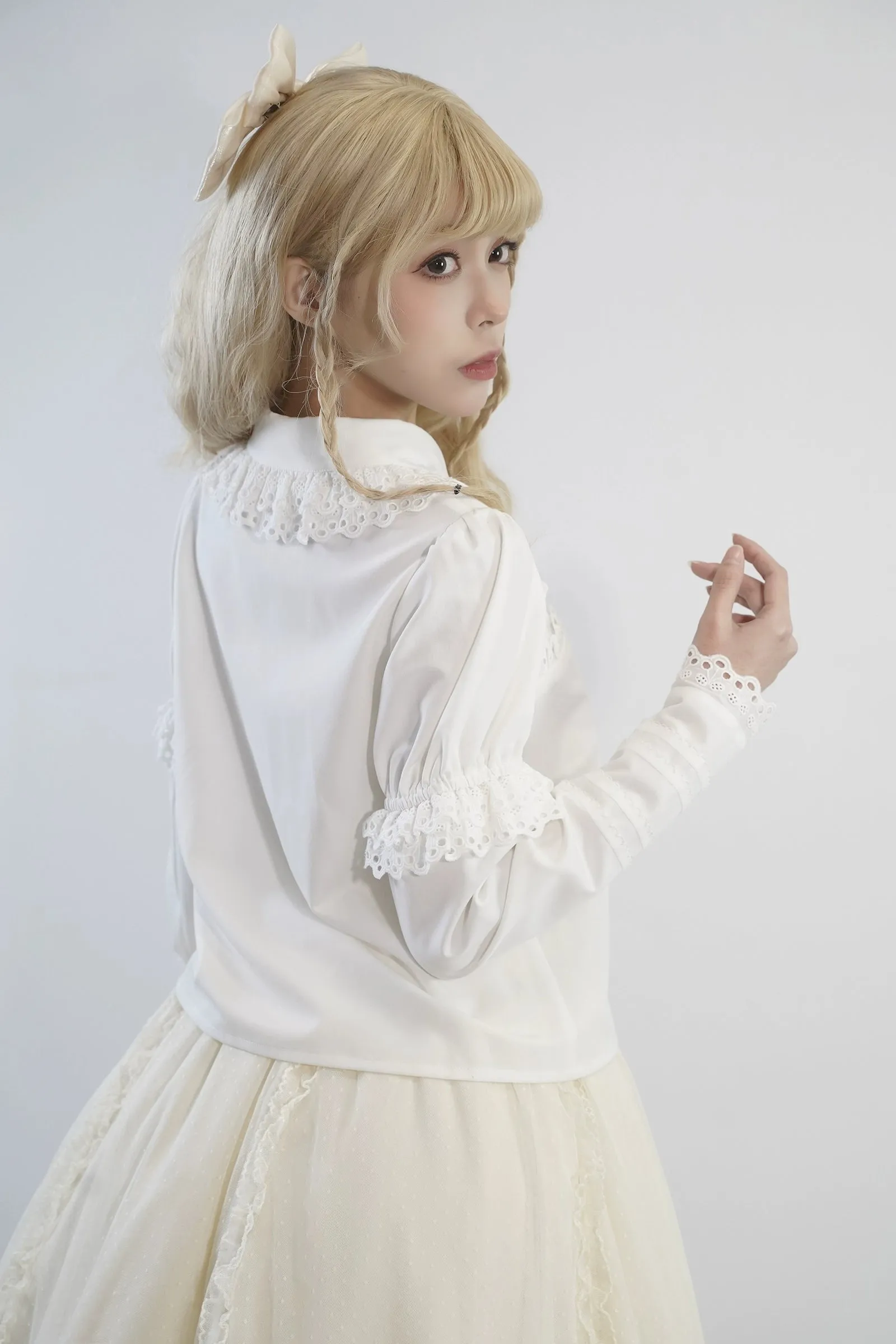 Little Dipper~Cherry Xiaobei~Daily Lolita Splicing Sleeve Lace Shirt