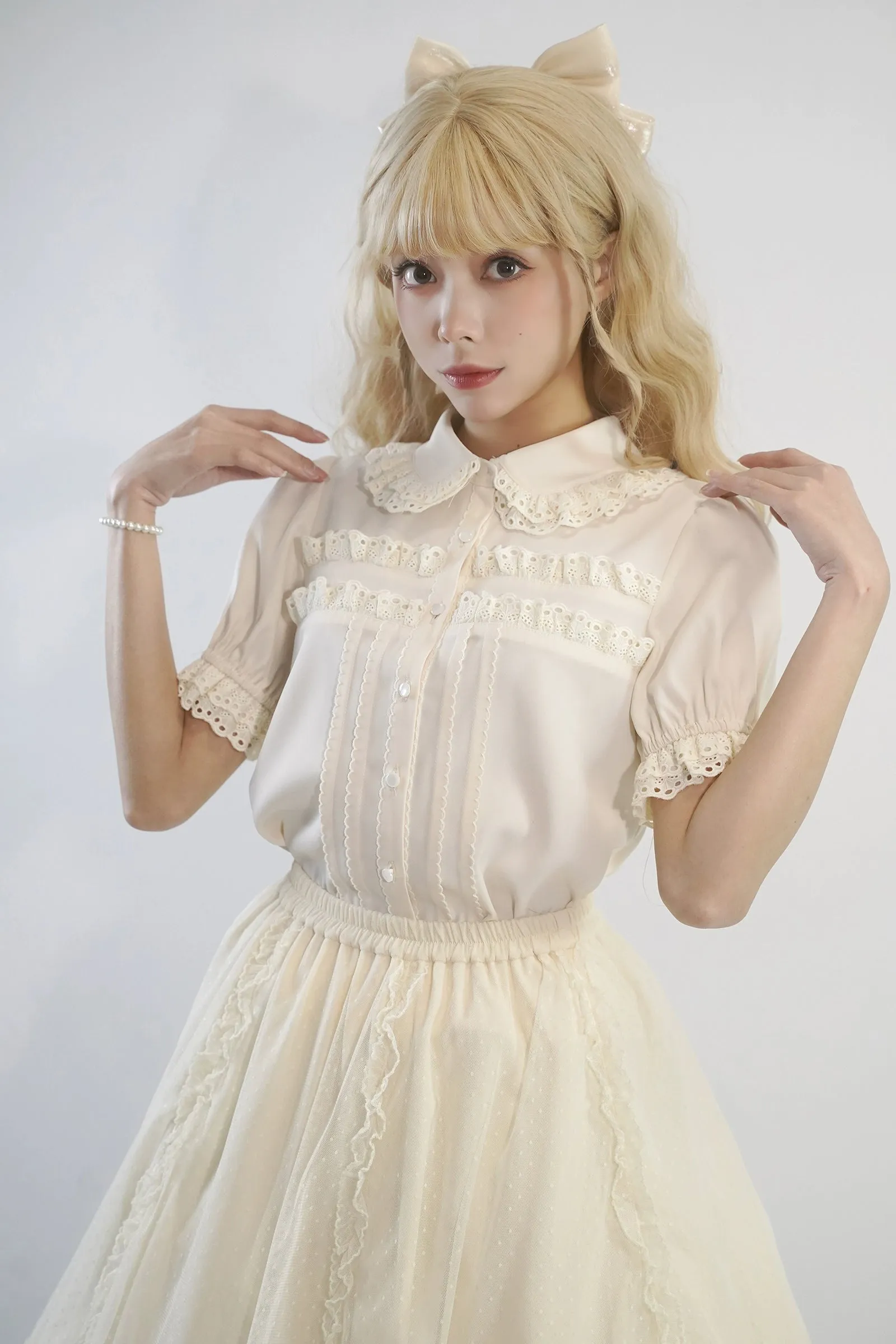 Little Dipper~Cherry Xiaobei~Daily Lolita Splicing Sleeve Lace Shirt