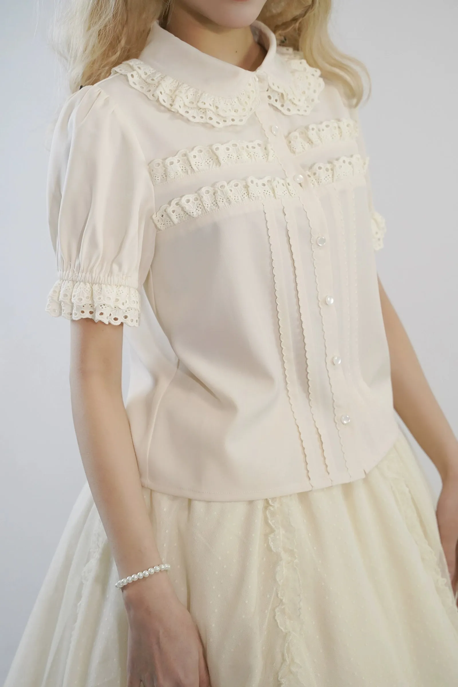 Little Dipper~Cherry Xiaobei~Daily Lolita Splicing Sleeve Lace Shirt