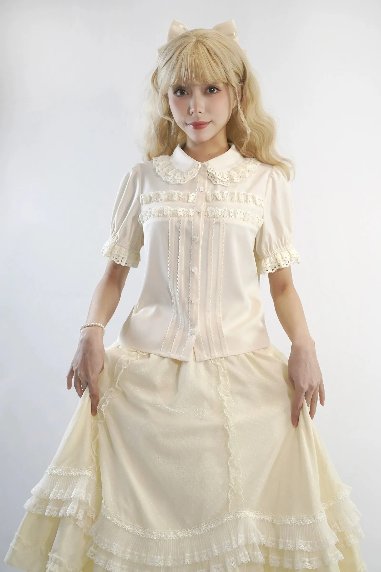 Little Dipper~Cherry Xiaobei~Daily Lolita Splicing Sleeve Lace Shirt