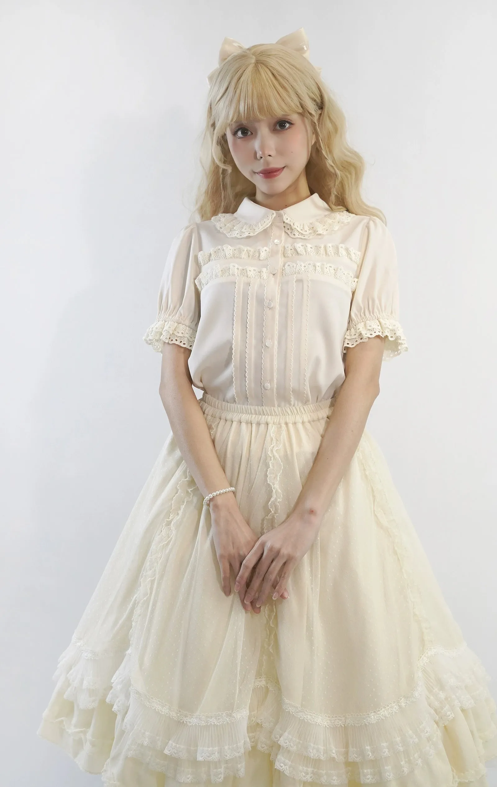 Little Dipper~Cherry Xiaobei~Daily Lolita Splicing Sleeve Lace Shirt