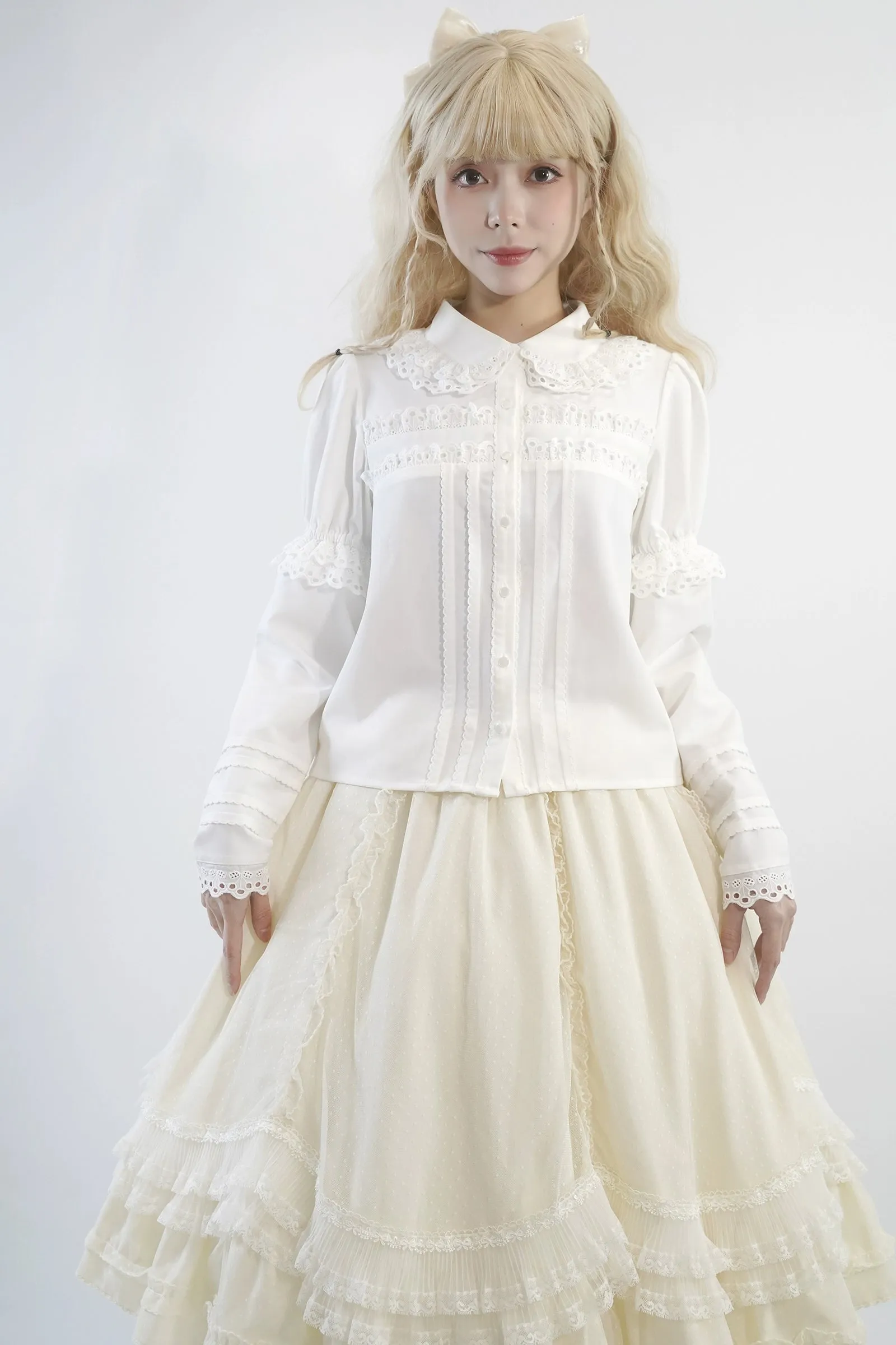 Little Dipper~Cherry Xiaobei~Daily Lolita Splicing Sleeve Lace Shirt